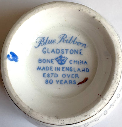 Vintage Gladstone Blue Ribbon Demitasse Teacup Duo