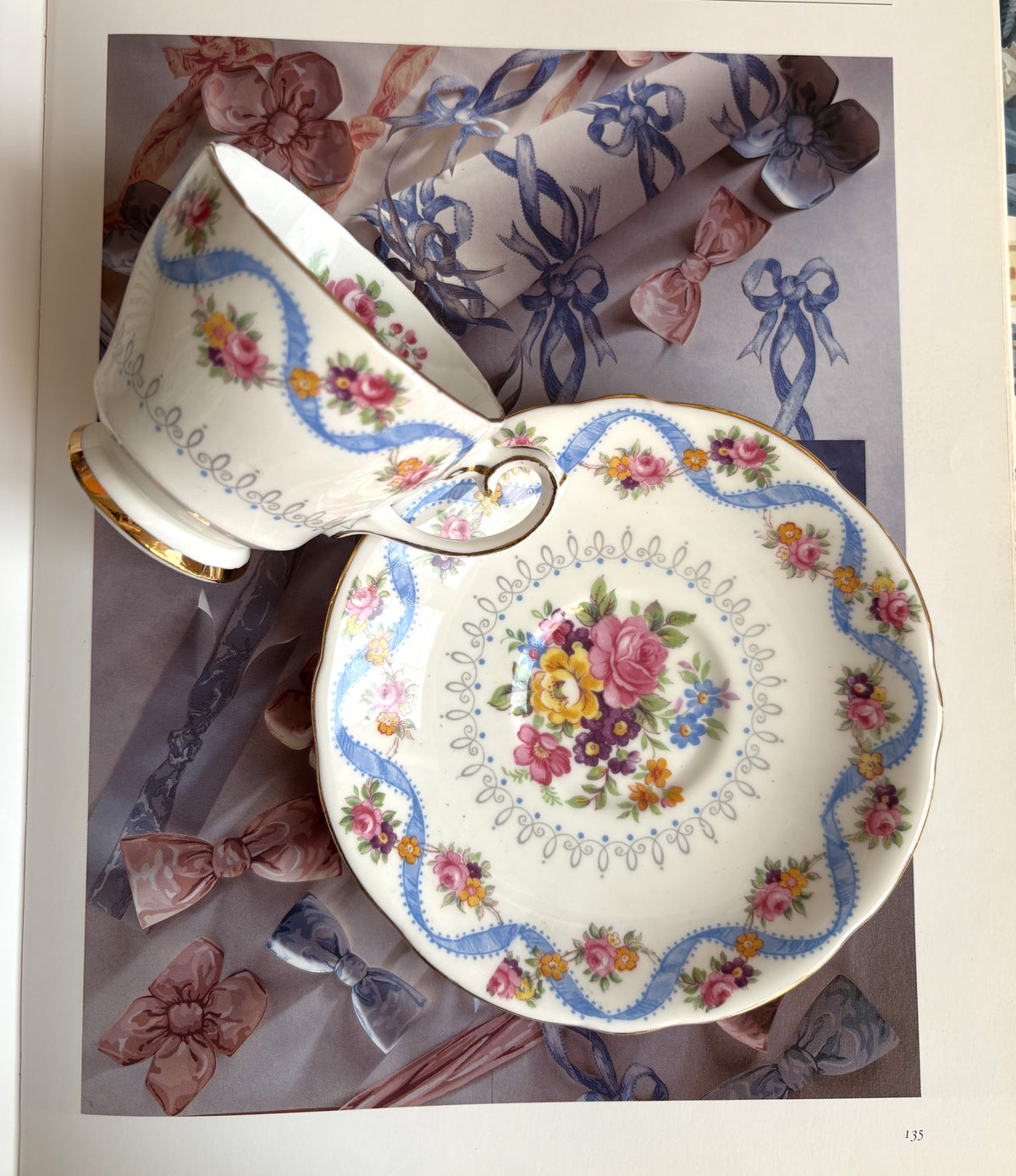 Vintage Gladstone Blue Ribbon Demitasse Teacup Duo