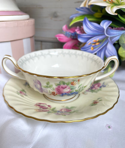 A Pair of Vintage Elegant Mintons Soup Bowls With Saucers