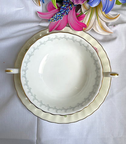 A Pair of Vintage Elegant Mintons Soup Bowls With Saucers