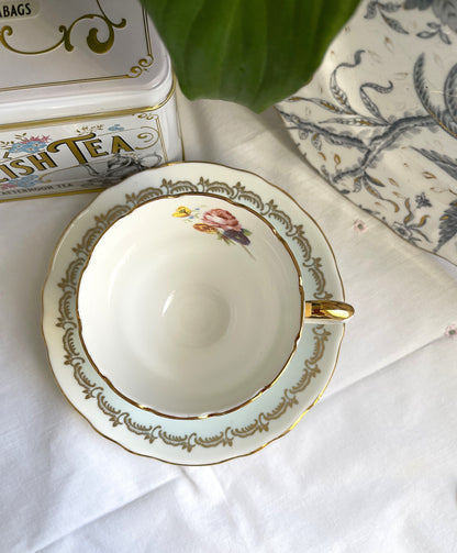 Vintage Crown Staffordshire Duck Egg Blue Teacup and Saucer Duo