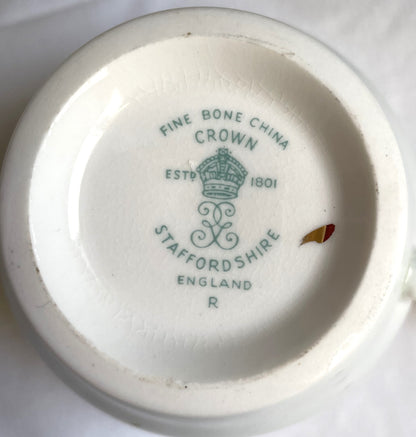 Vintage Crown Staffordshire Duck Egg Blue Teacup and Saucer Duo