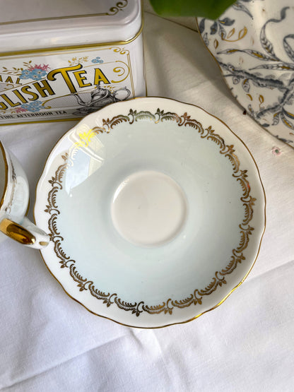 Vintage Crown Staffordshire Duck Egg Blue Teacup and Saucer Duo