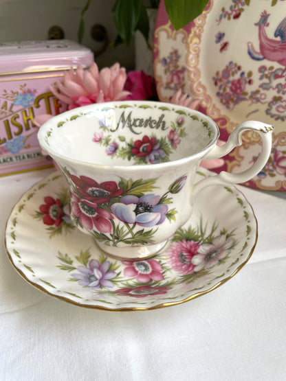 Royal Albert Anemones Flower of the Month Teacup and Saucer Duo