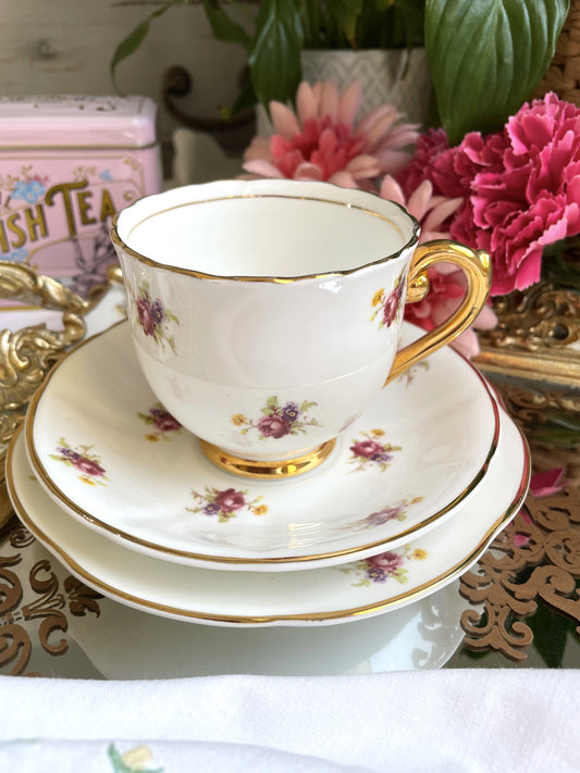 Vintage Lubern 22KT Gold Teacup, Saucer & Tea Plate Trio
