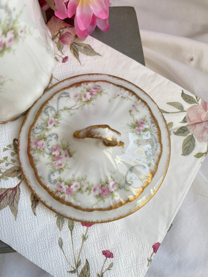 Pretty Antique French Limoges Roses Lidded Pot