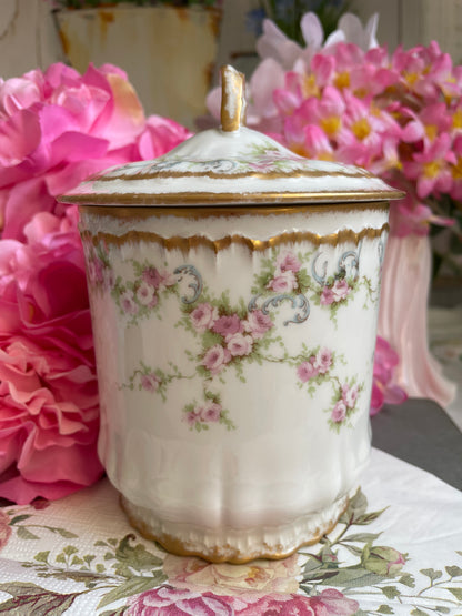Pretty Antique French Limoges Roses Lidded Pot