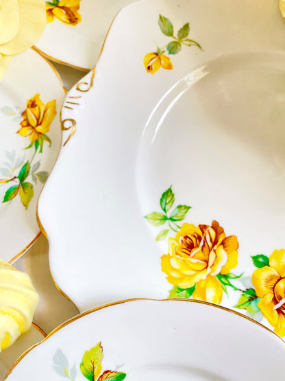 Set of  Seven Vintage Royal Stafford Yellow Roses Plates