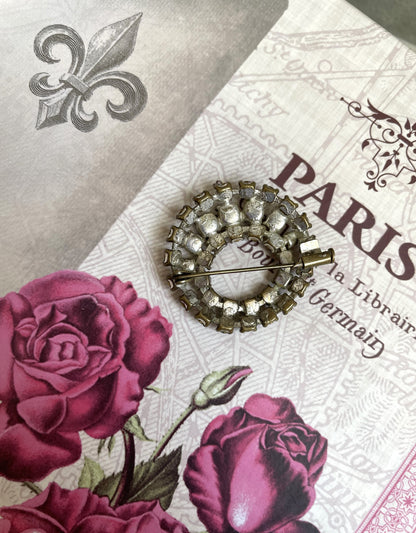 Classic Vintage French Circular Rhinestone Brooch