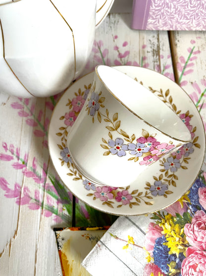 Pretty Vintage Hand Painted Tuscan China Teacup and Saucer Duo