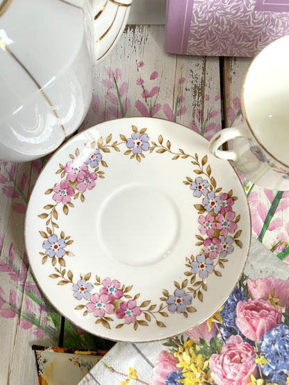 Pretty Vintage Hand Painted Tuscan China Teacup and Saucer Duo