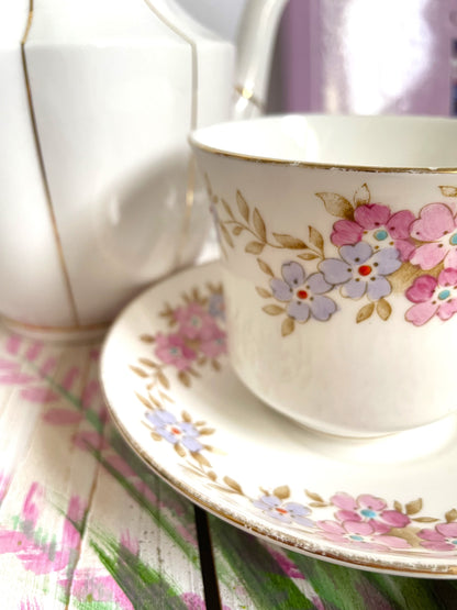 Pretty Vintage Hand Painted Tuscan China Teacup and Saucer Duo