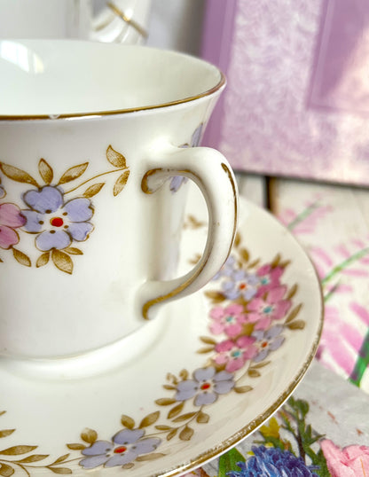 Pretty Vintage Hand Painted Tuscan China Teacup and Saucer Duo