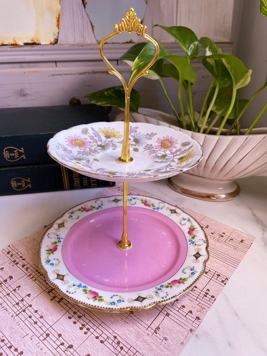 Antique Shelley Two Tiered Cake Stand