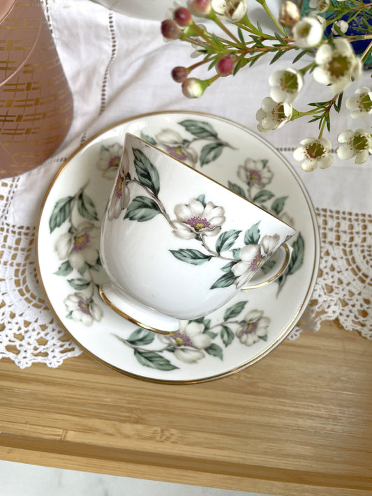 Vintage Pearl Blossom Teacup, Saucer and Tea Plate Trio
