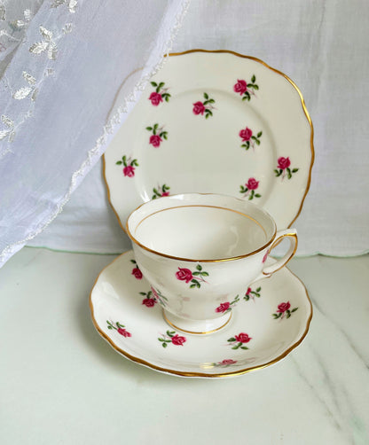 Colclough Ditsy Rose Teacup, Saucer and Tea Plate Trio