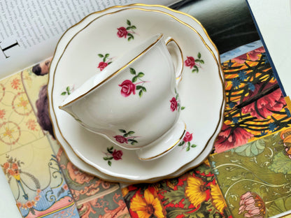 Colclough Ditsy Rose Teacup, Saucer and Tea Plate Trio