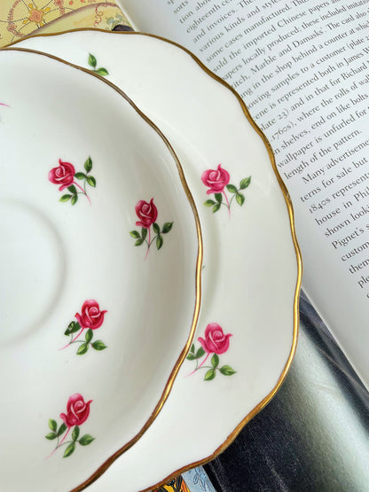 Colclough Ditsy Rose Teacup, Saucer and Tea Plate Trio