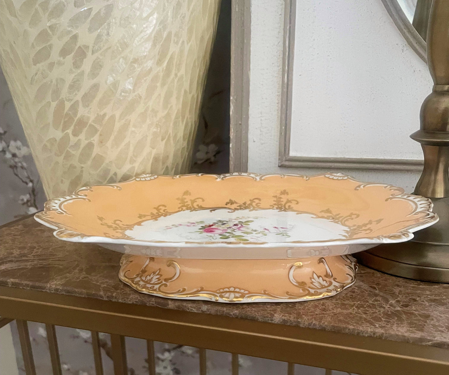 Antique Victorian Hand Painted Oval Compote