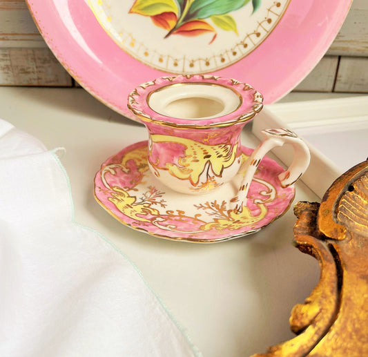 Pink Antique Victorian Porcelain Candlestick Holder