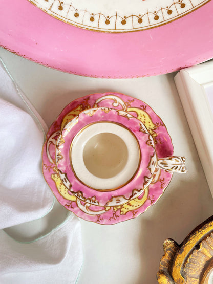 Pink Antique Victorian Porcelain Candlestick Holder