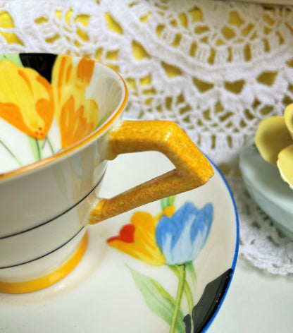 Tulip Paragon Hand Painted Art Deco Coffee Cup Trio