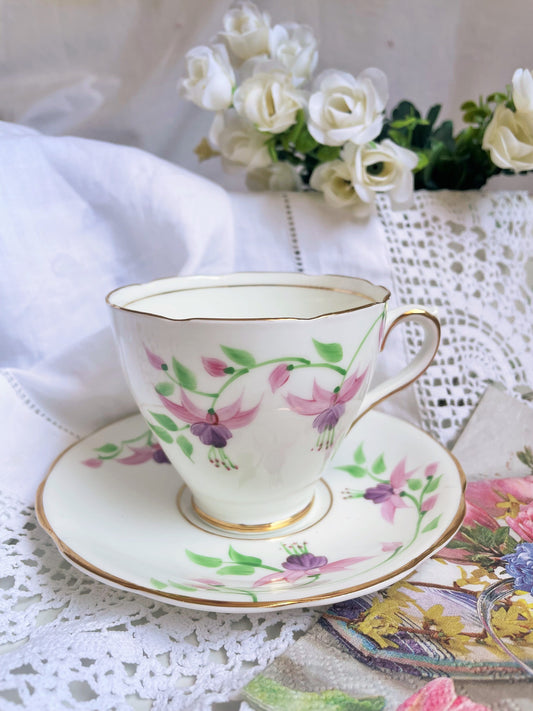 Hand Painted Phoenix Teacup and Saucer Duo