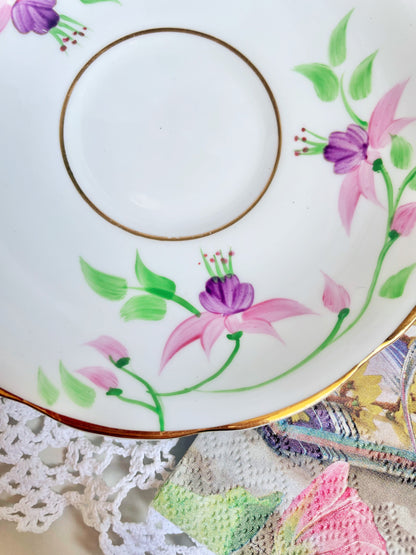 Hand Painted Phoenix Teacup and Saucer Duo