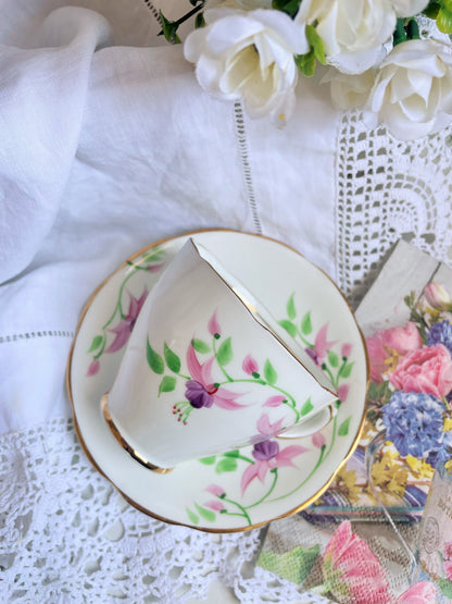 Hand Painted Phoenix Teacup and Saucer Duo