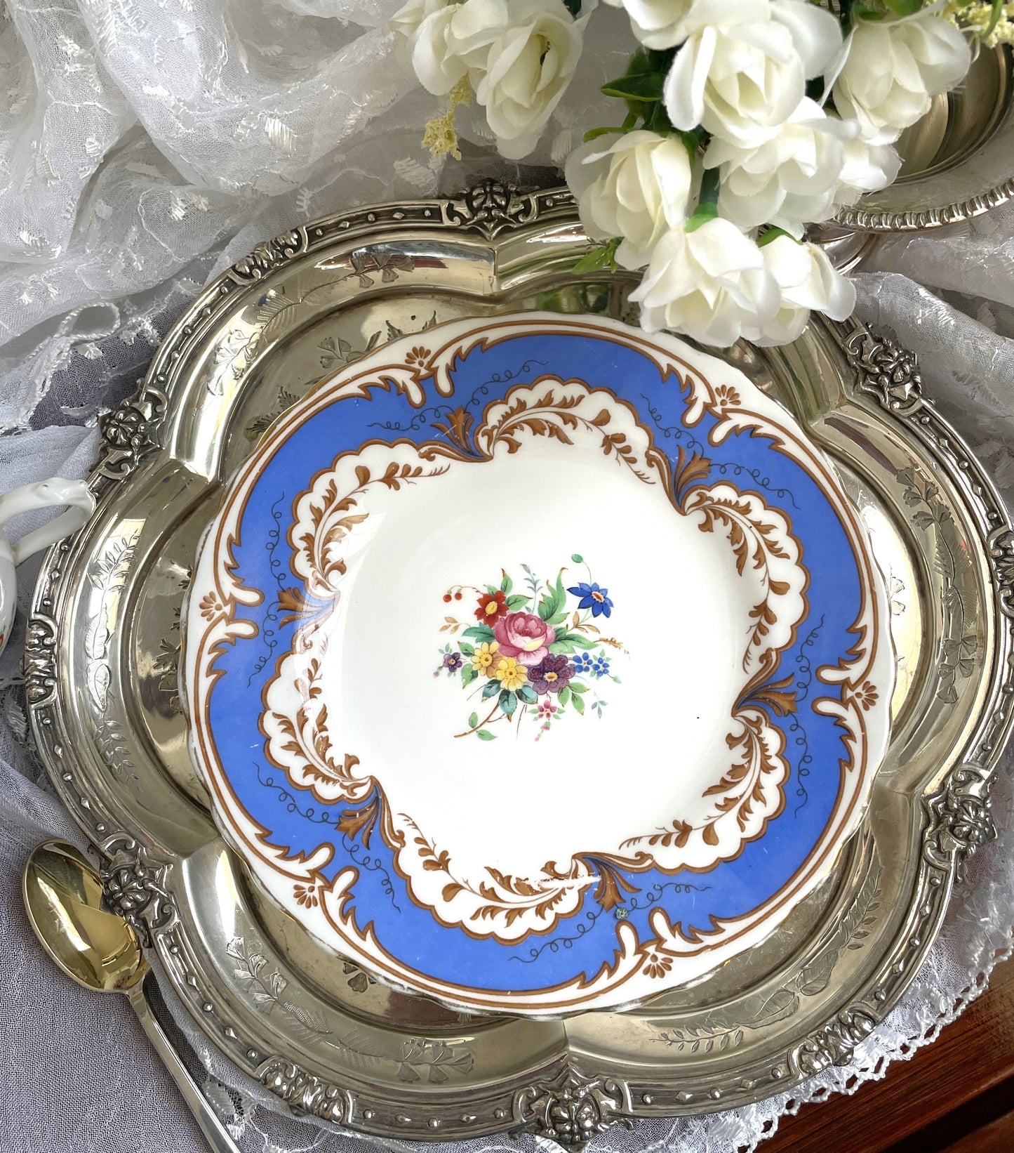 Vintage Plant Tuscan China Teacup, Saucer and Tea Plate Trio
