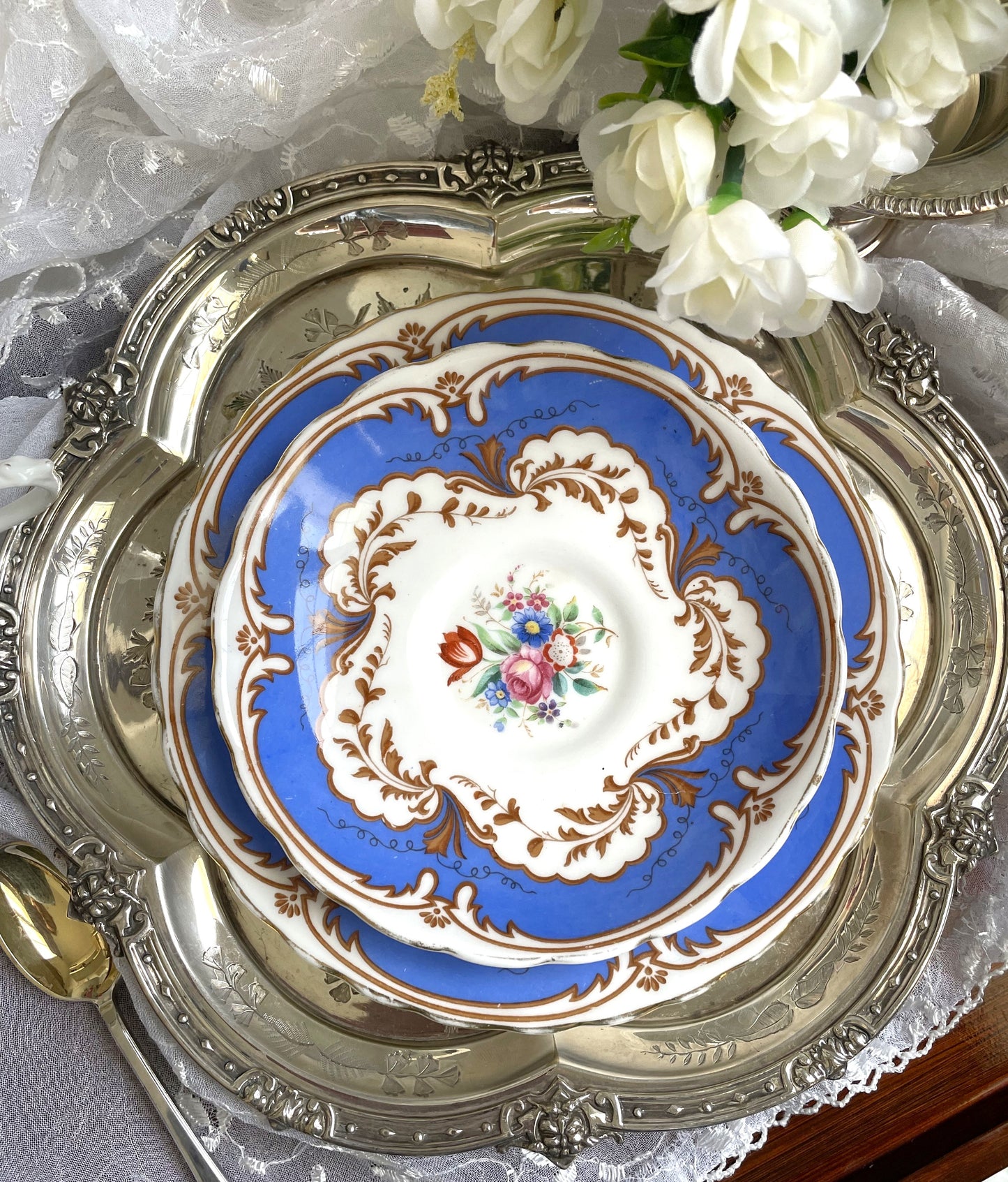 Vintage Plant Tuscan China Teacup, Saucer and Tea Plate Trio