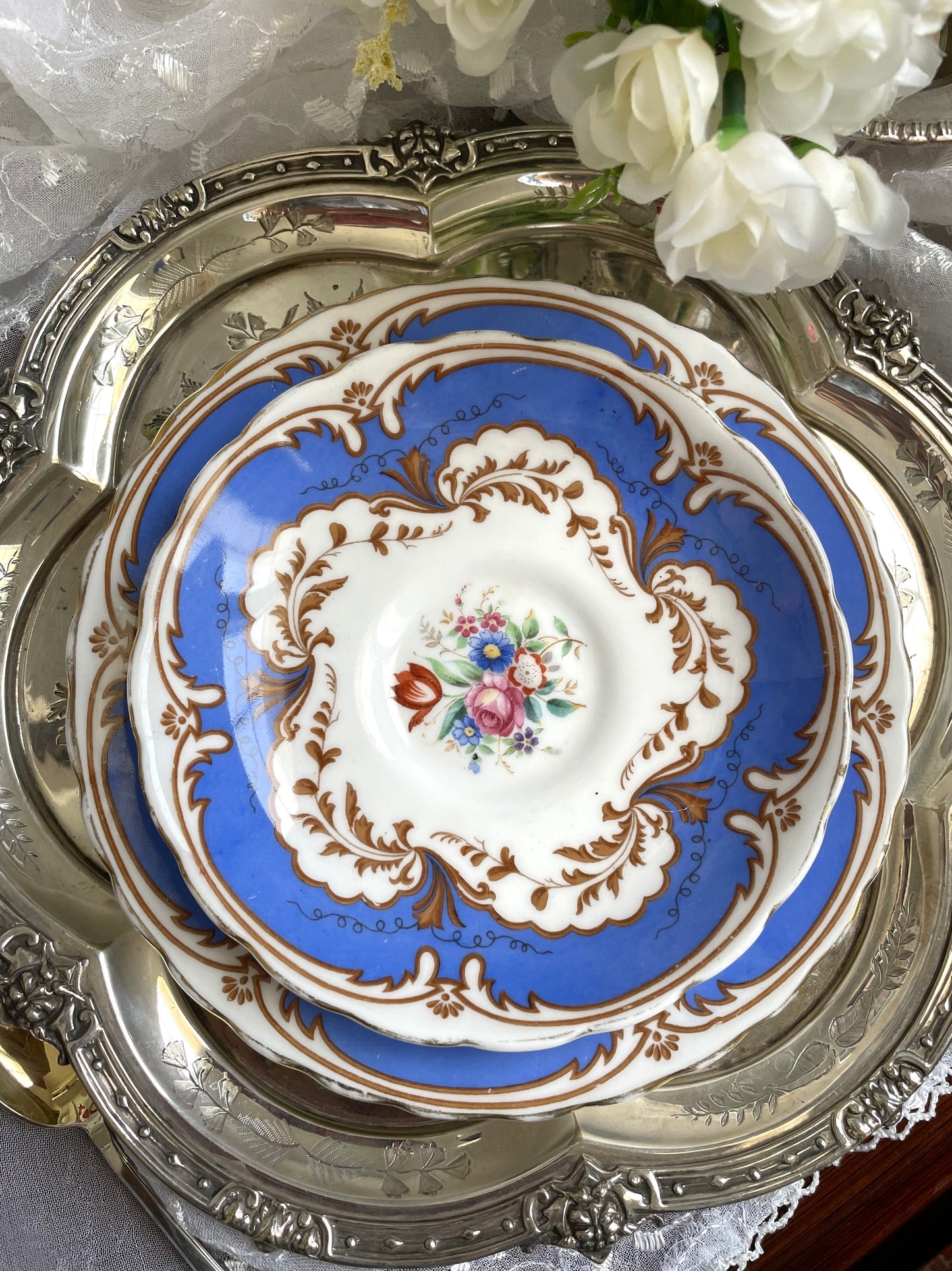 Vintage Plant Tuscan China Teacup, Saucer and Tea Plate Trio