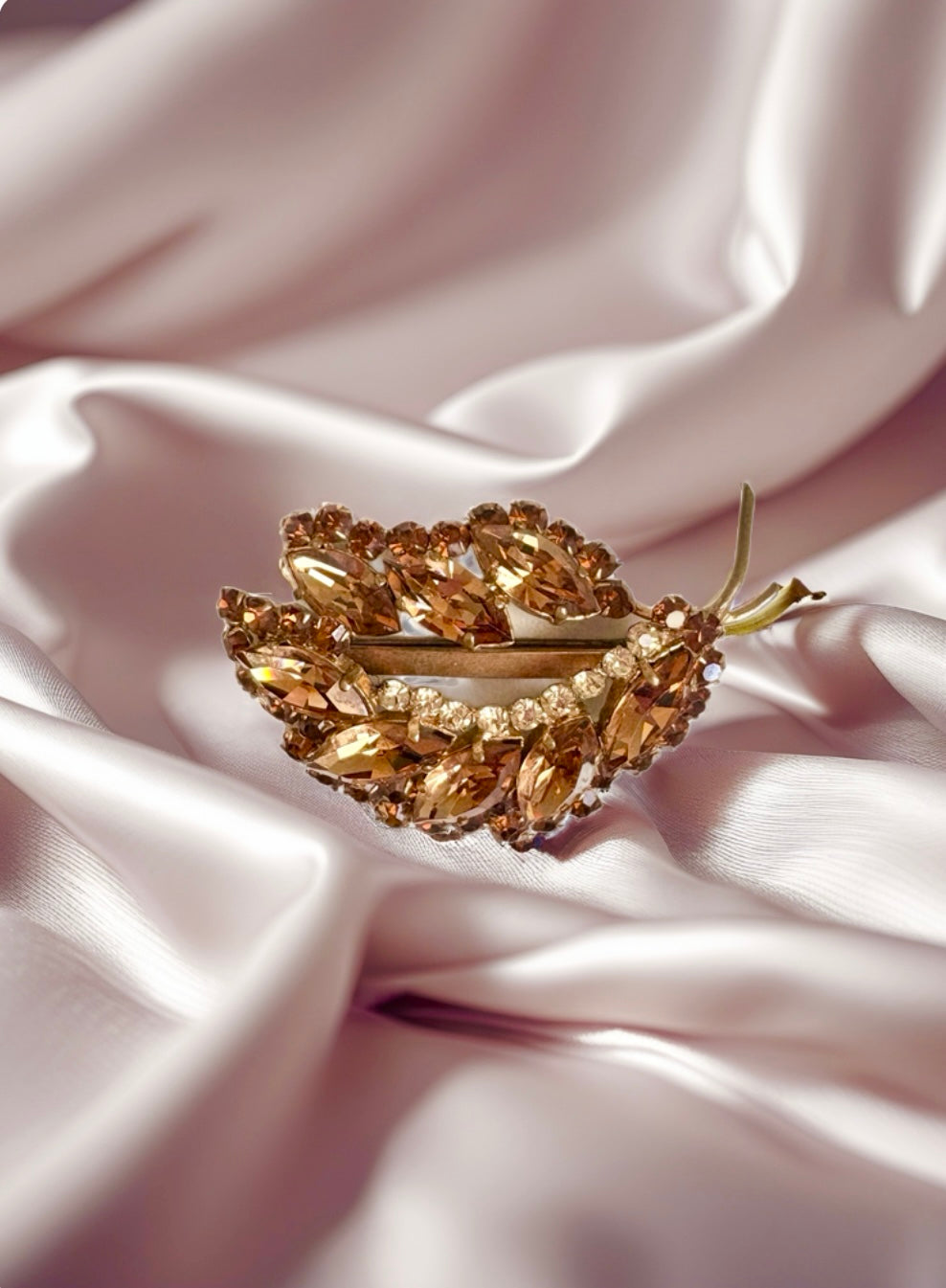 Vintage French Brown Rhinestone Brooch