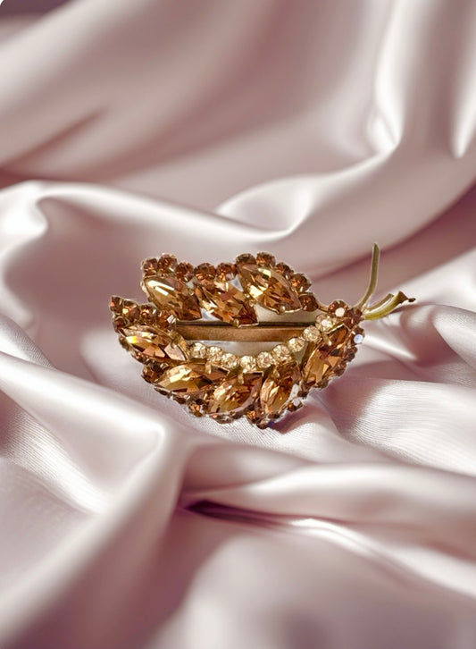 Vintage French Brown Rhinestone Brooch