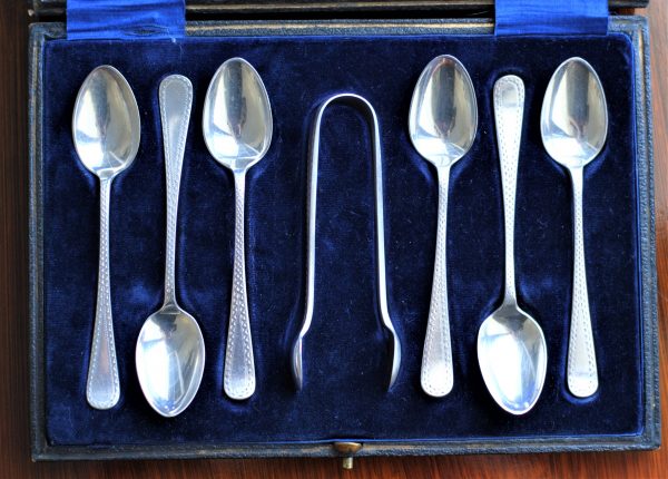 Antique Boxed Teaspoons and Sugar Tongs