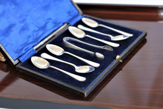 Antique Boxed Teaspoons and Sugar Tongs