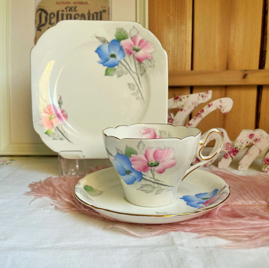 Shelley Dog Rose Teacup, Saucer and Tea Plate Trio