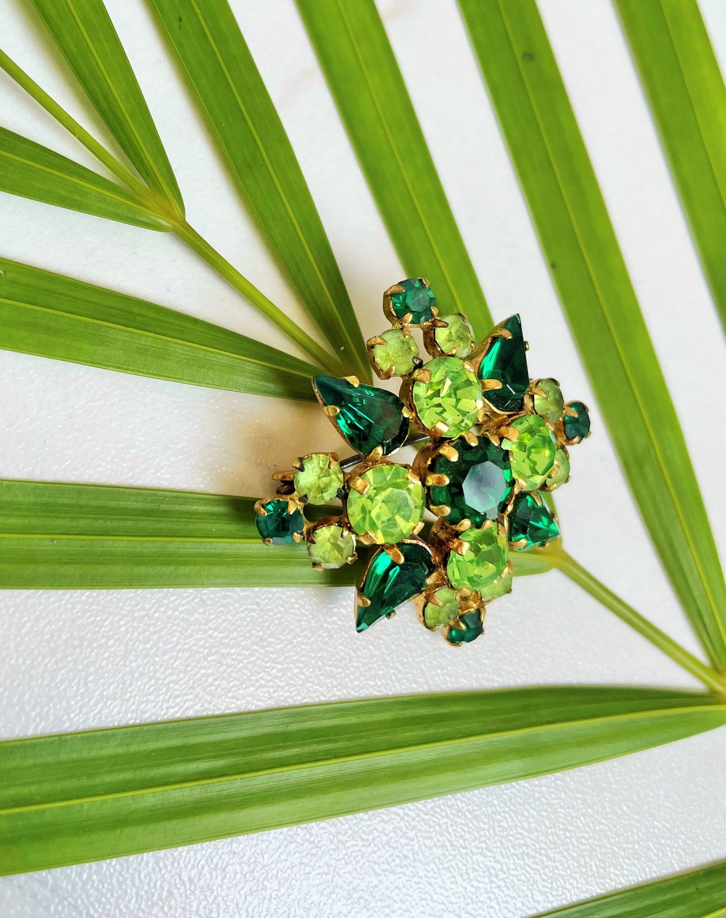 Glamorous Vintage French Emerald Crystal Brooch