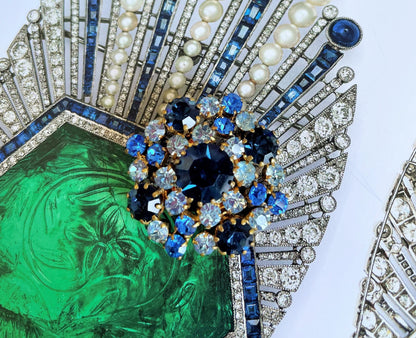 French Marine Blue Crystal Brooch