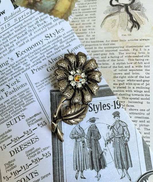 Parisian Brass Flower Brooch