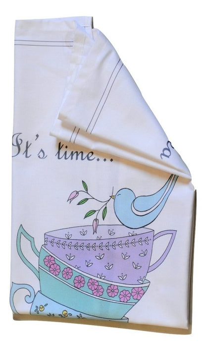 Made in UK 'It's Time For Tea' Cotton Tea Towel